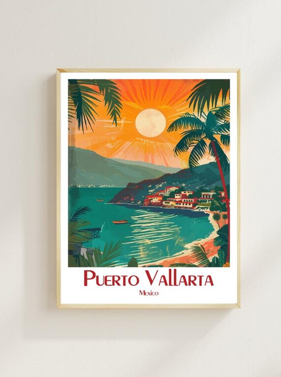 Puerto Vallarta Mexico Bay Sunset Palms Tropical Beach Poster