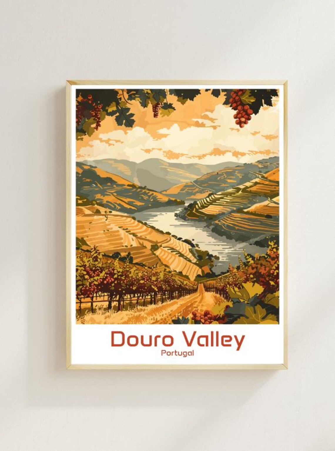Douro Valley Portugal Vineyard Terraces Scenic River Travel Poster