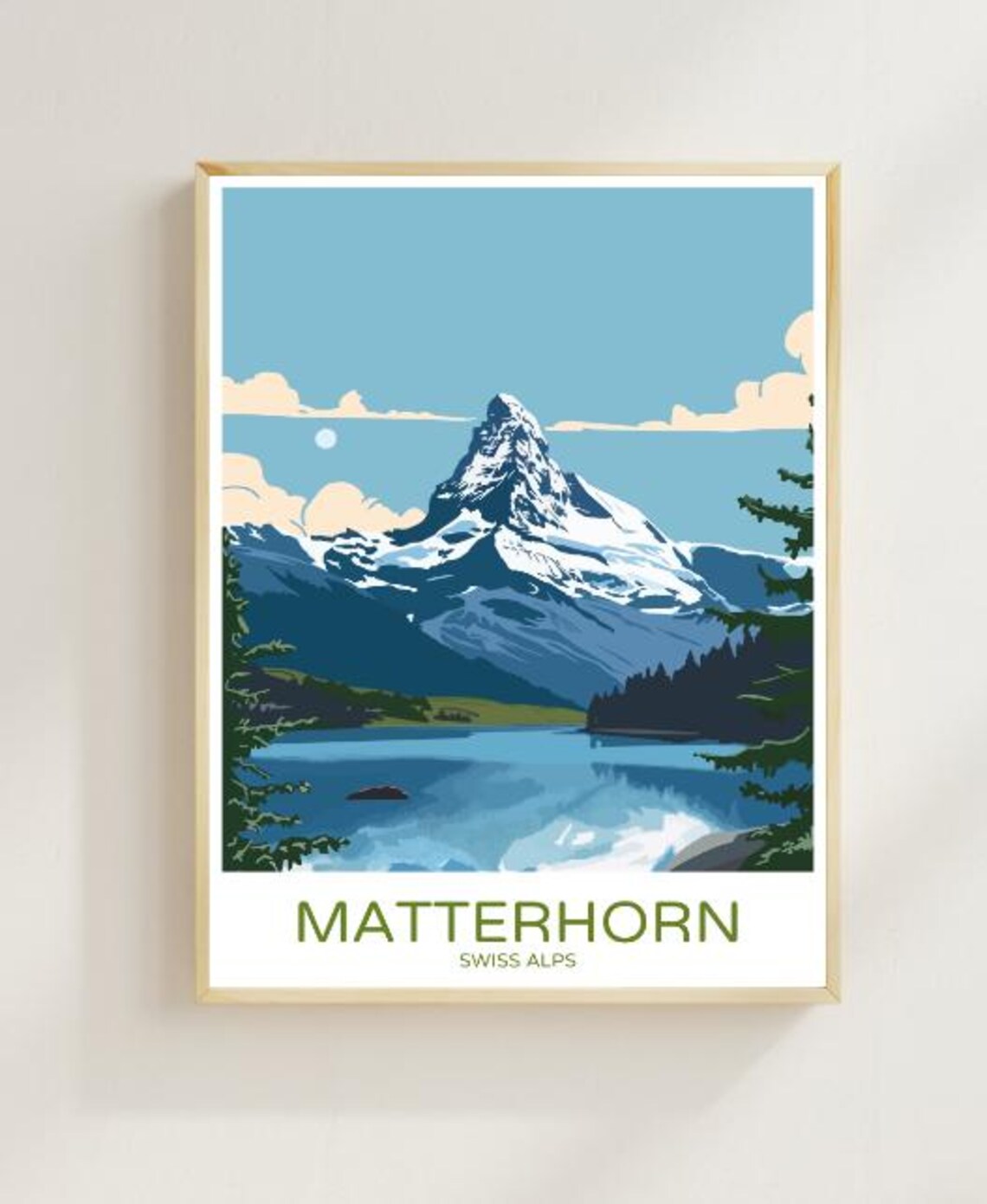 Matterhorn Swiss Alps Snowy Peak Lake Reflection Travel Poster