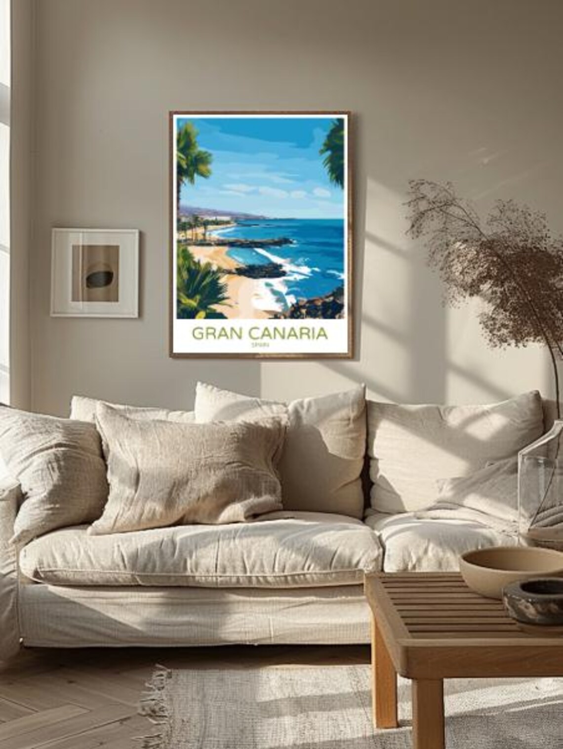 Gran Canaria Spain Travel Poster Palm Lined Beach and Atlantic Waves - Image 2