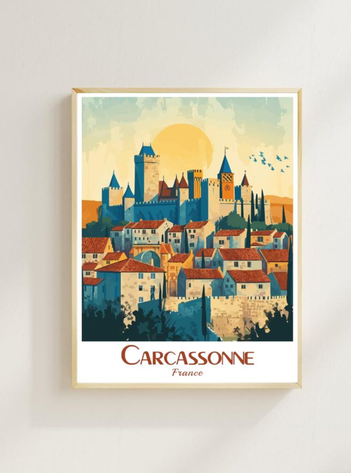 Carcassonne France Medieval Citadel Towers Vintage Travel Poster