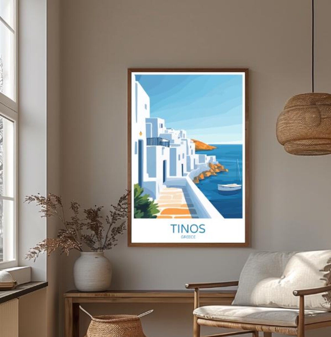 Tinos Greece Whitewashed Village Seaside Lane Island Travel Poster - Image 3