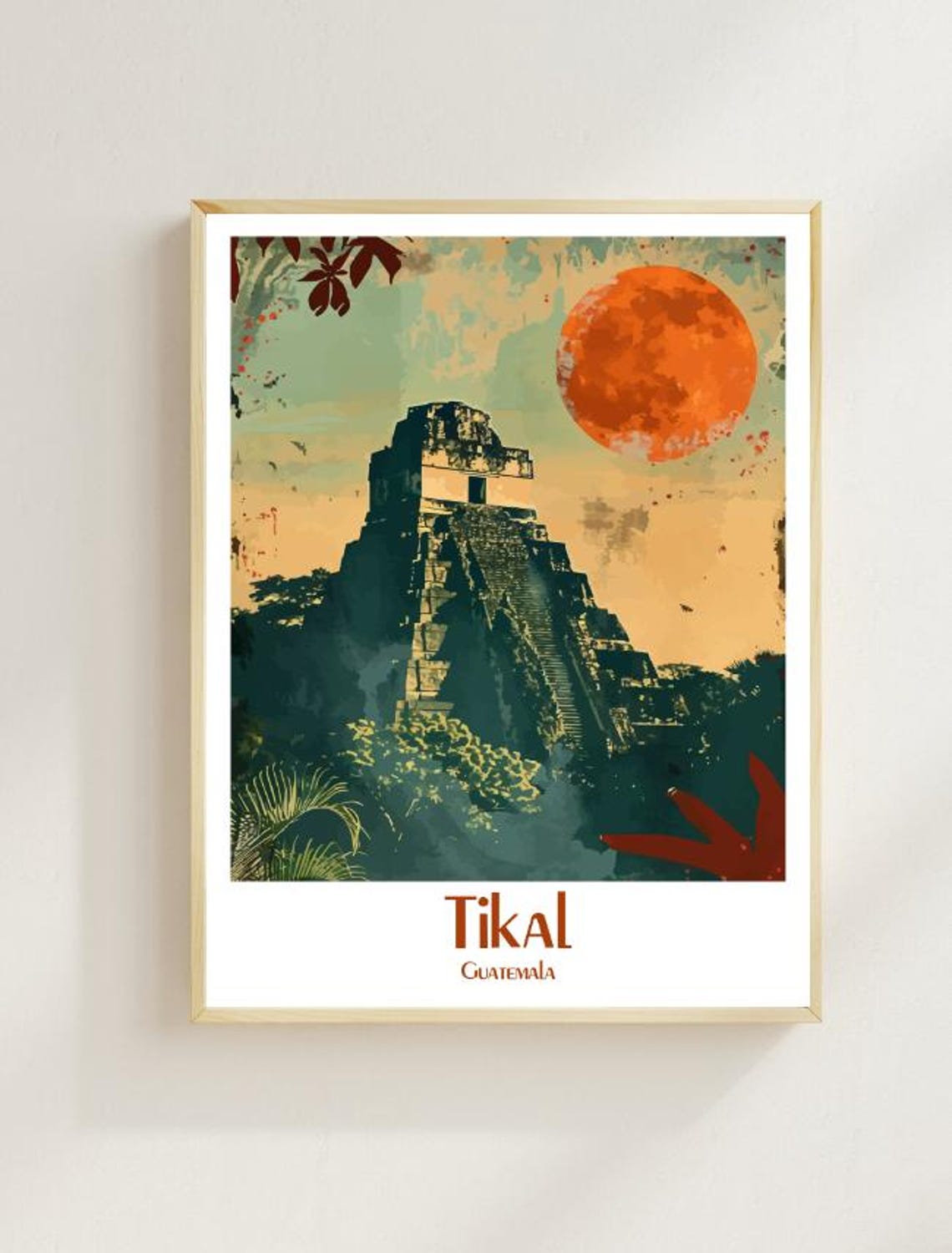 Tikal Guatemala Ancient Mayan Pyramid Temple Sunset Art Poster