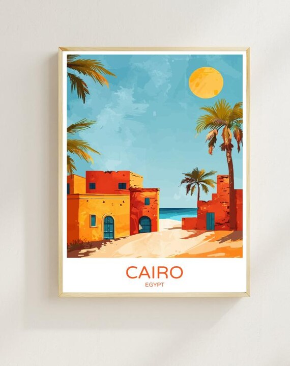 Cairo Egypt Coastal Palms Sunny Vintage Beach Travel Art Poster