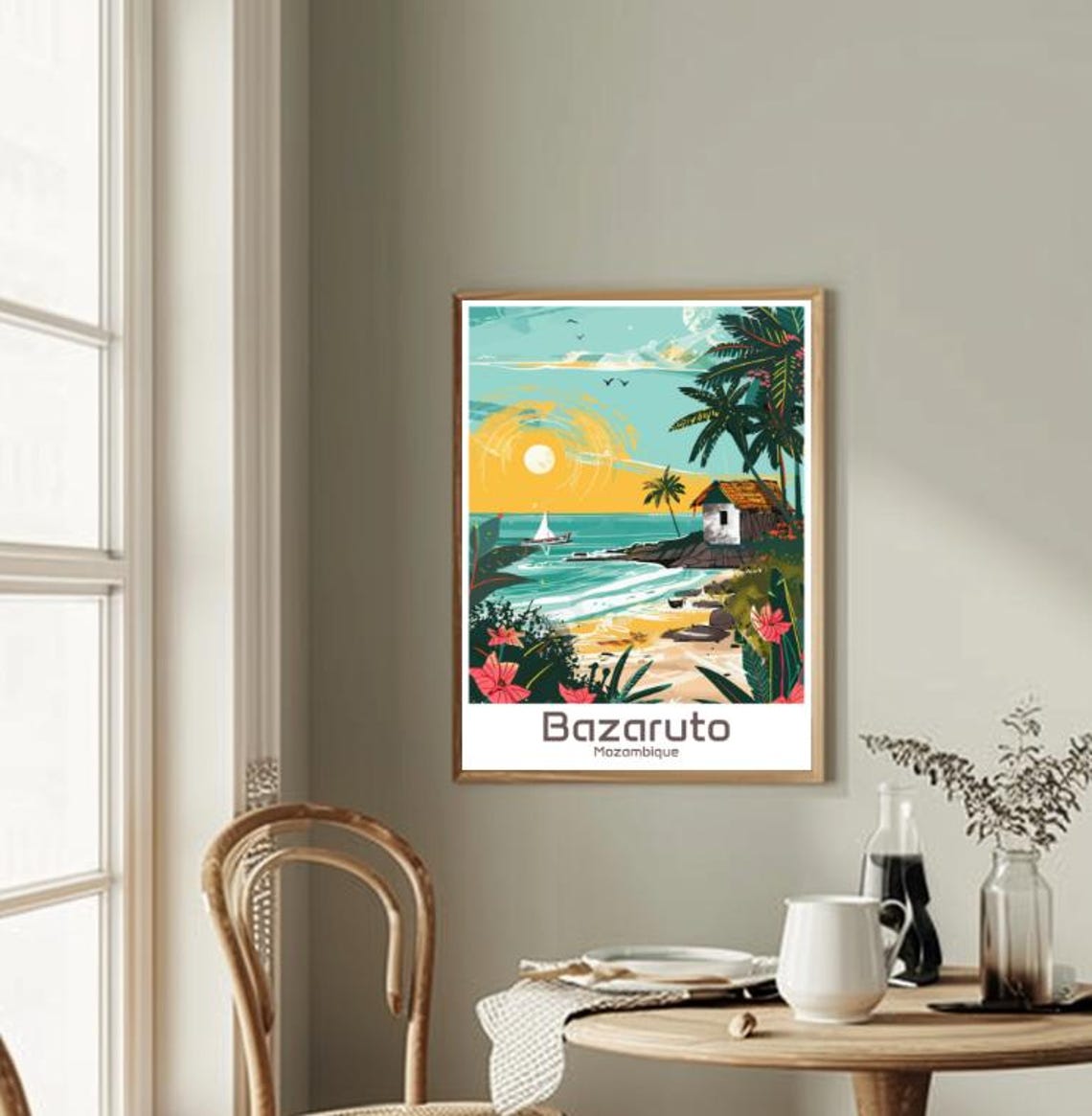 Bazaruto Mozambique Beach Sunset Palm Illustration Travel Poster - Image 2
