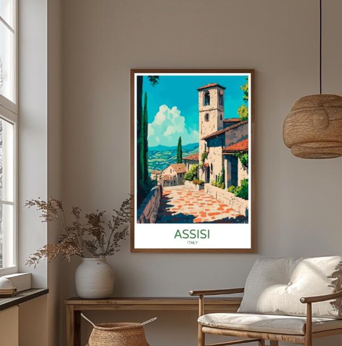 Assisi Italy Travel Poster Scenic Wall Art Of St Francis Basilica And Umbrian Landscape Italy Travel Print Historic Decor - Image 3
