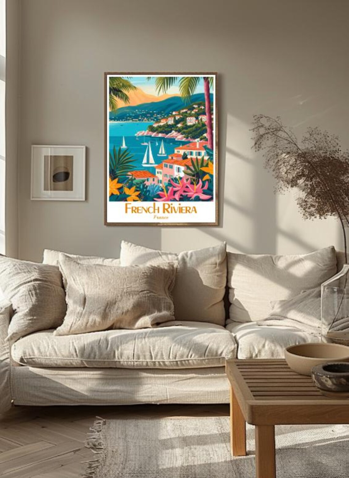 French Riviera France Mediterranean Sailboats Palm Coast Travel Poster - Image 3