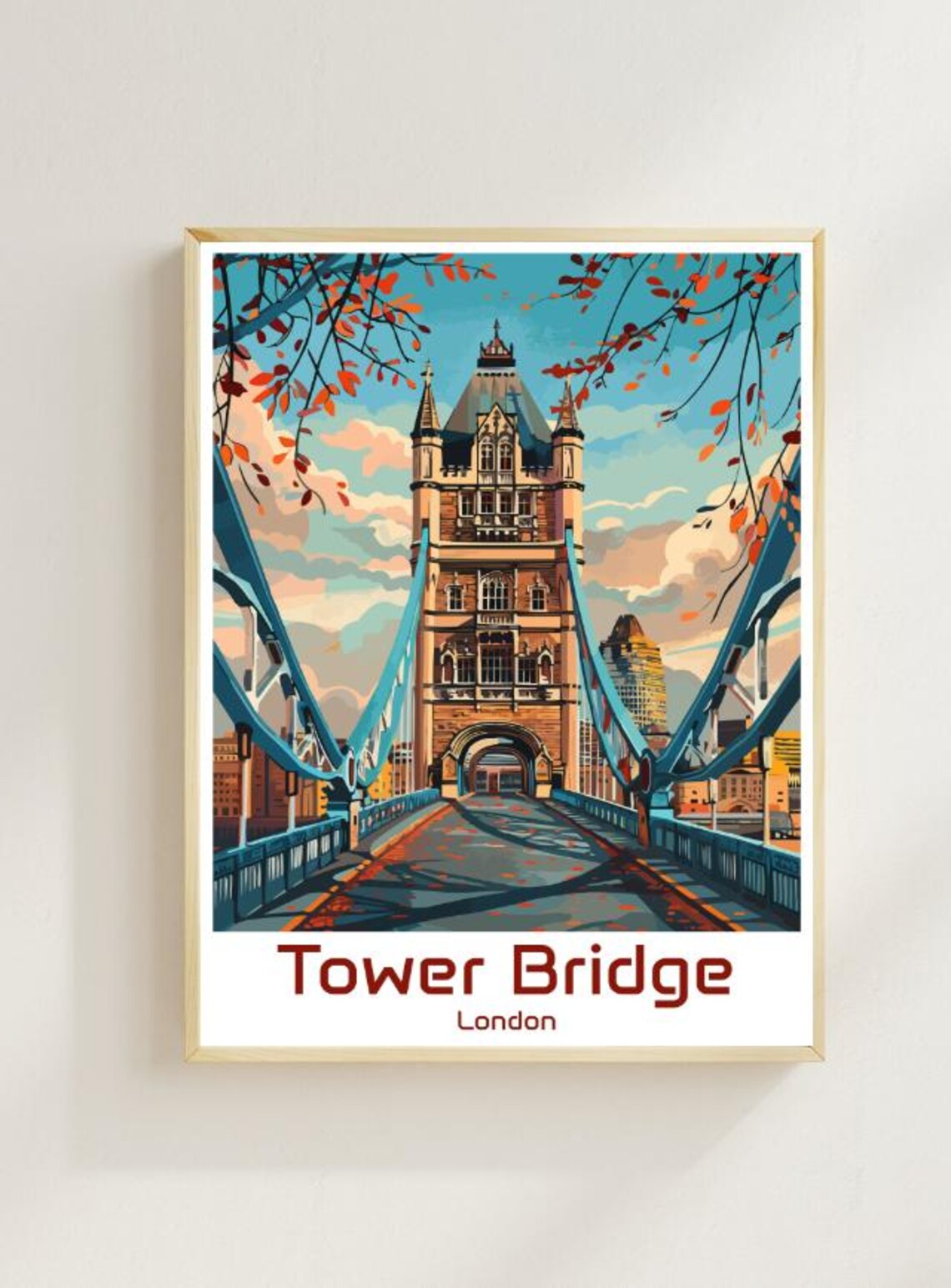 Tower Bridge Autumn Walkway Blue Steel Towers River London Poster