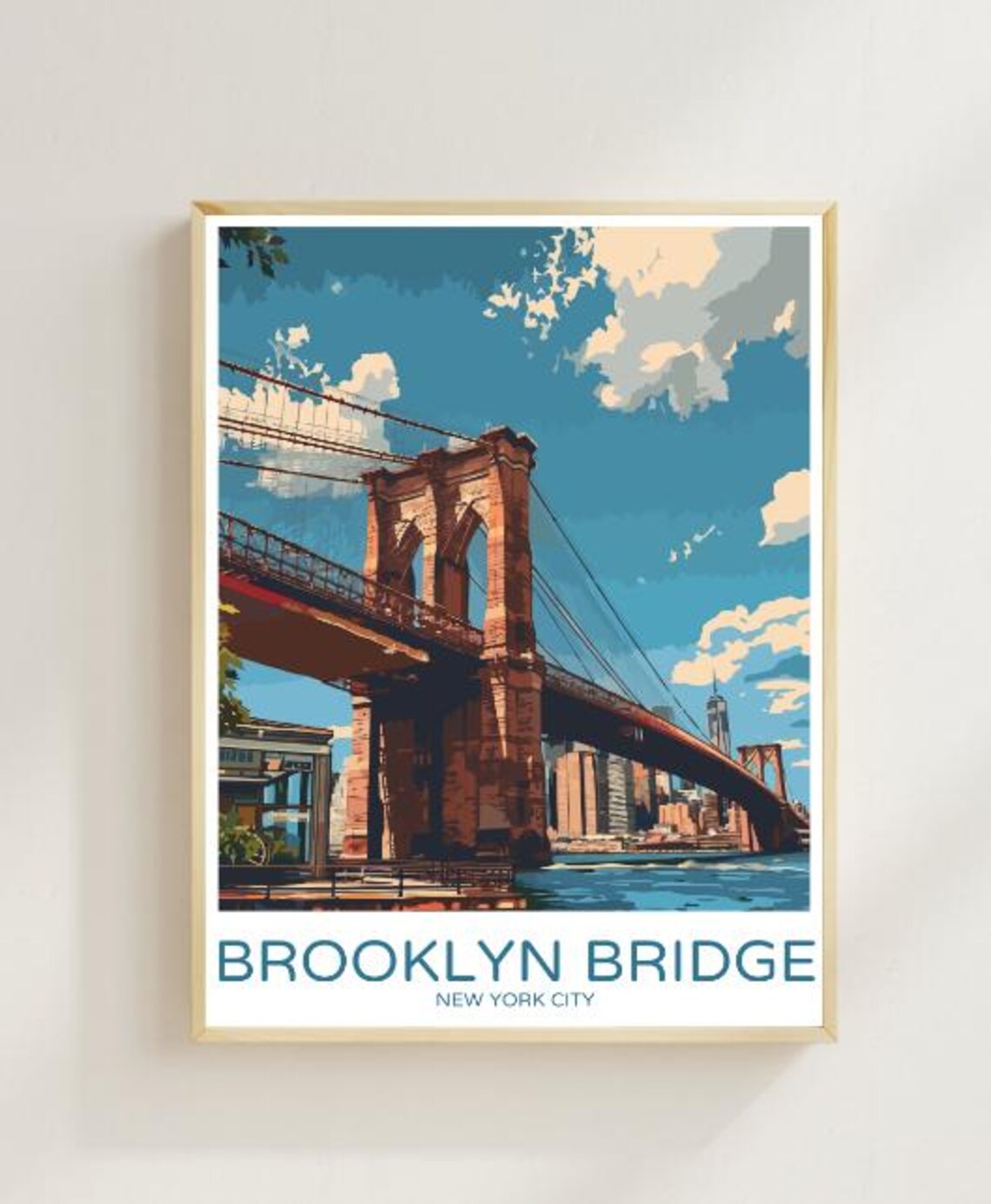 Brooklyn Bridge New York City Stone Towers and Skyline Travel Poster