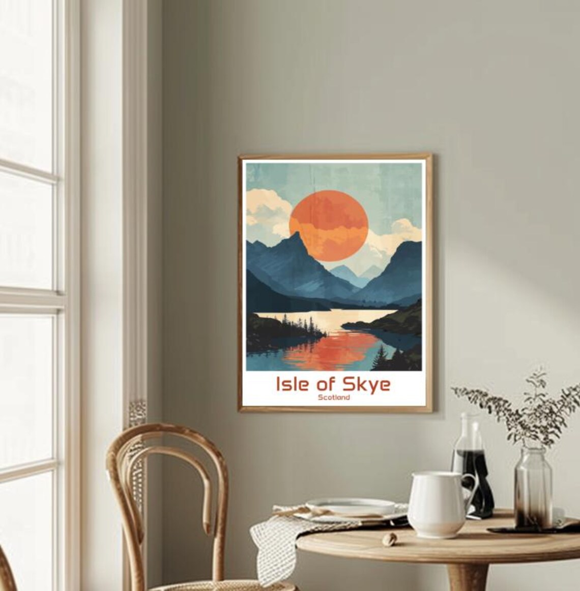 Isle of Skye Scotland Sunset Lake Mountain Illustrated Travel Poster - Image 2