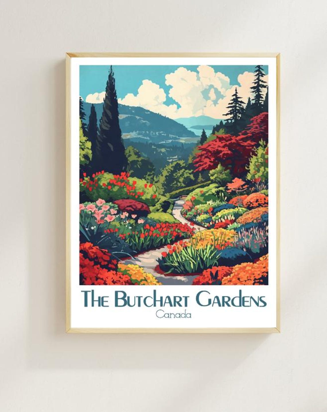 The Butchart Gardens Blooming Flower Path in Bright Sunlight Poster