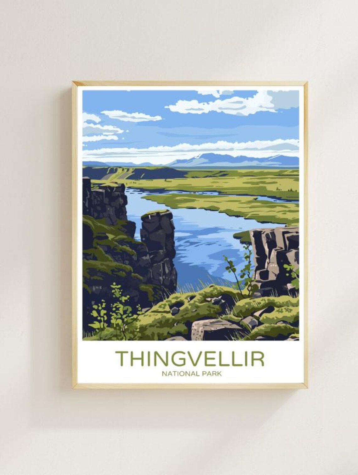 Thingvellir National Park Iceland Travel Poster Rift Valley River View