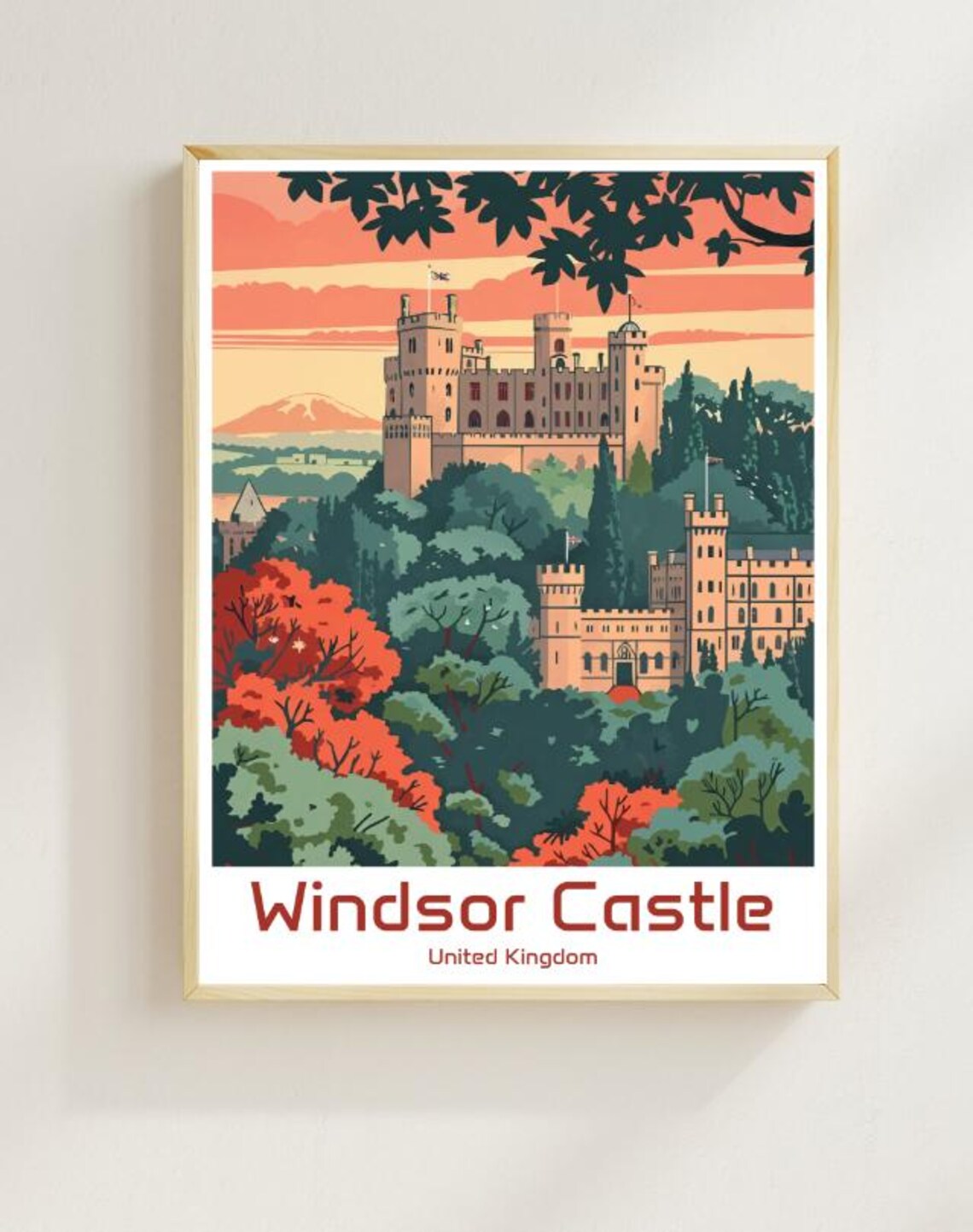 Windsor Castle United Kingdom Autumn Royal Illustration Poster