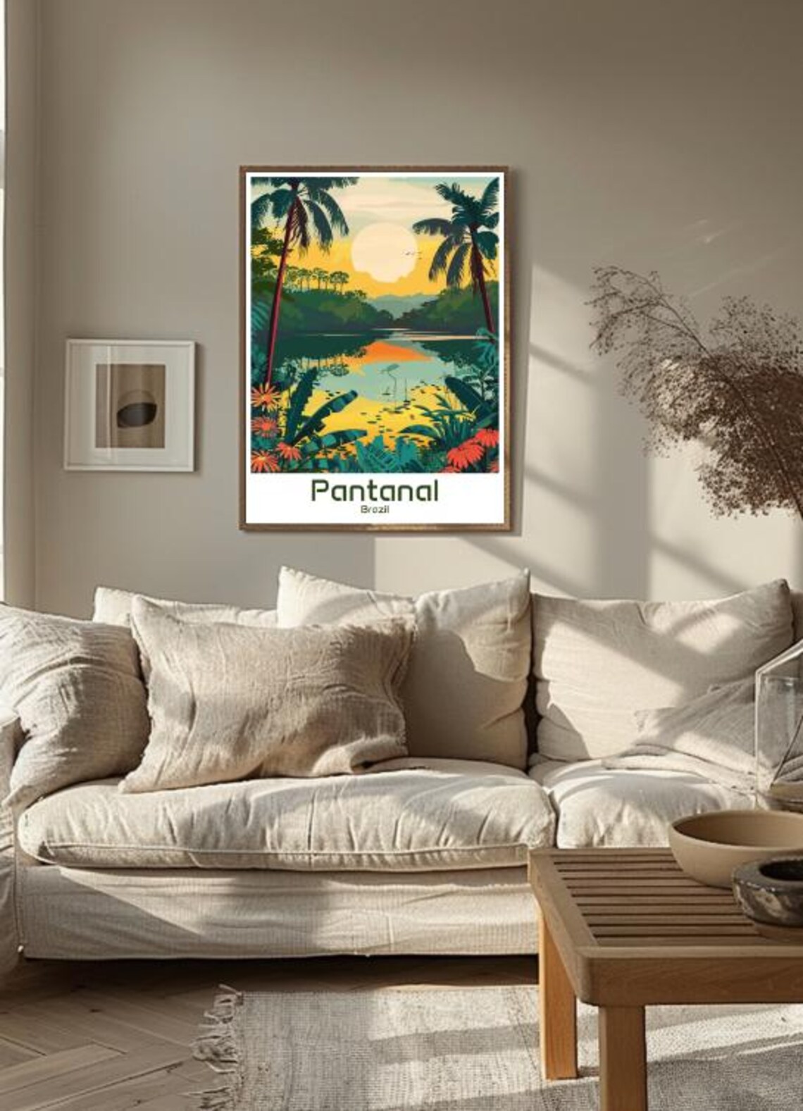 Pantanal Brazil Sunset Lagoon Palm Trees Illustration Travel Poster - Image 3