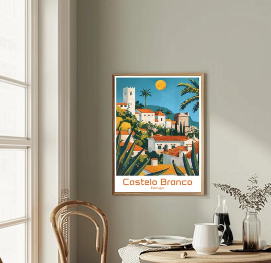 Castelo Branco Portugal Hilltop Old Town Vintage Travel Poster - Image 2
