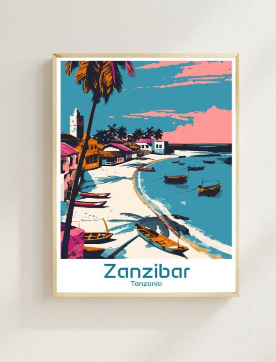 Zanzibar Tanzania Travel Poster Tropical Island Beach Wall Art Coastal Landscape Print