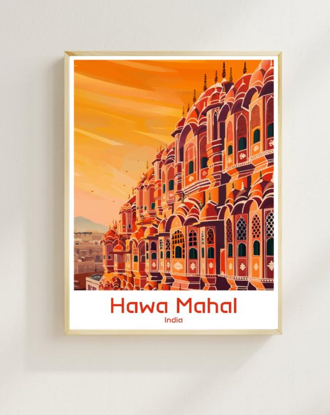 Hawa Mahal Jaipur Palace of Winds Red Facade Vintage India Poster