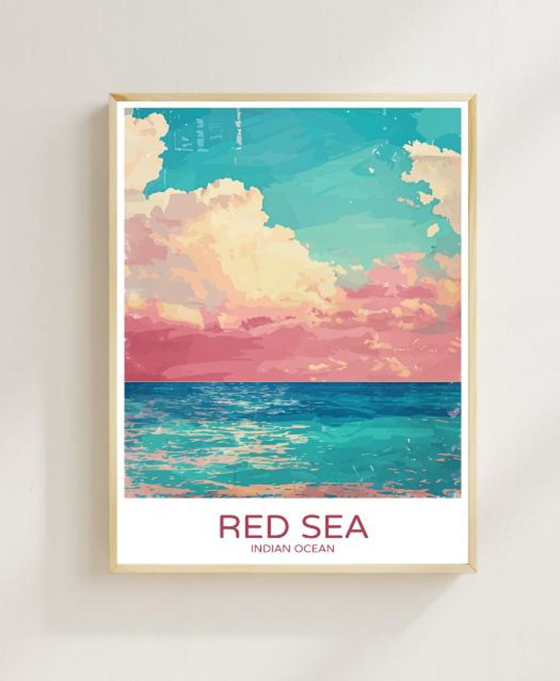Red Sea Indian Ocean Pastel Pink Sunset Seascape Travel Poster