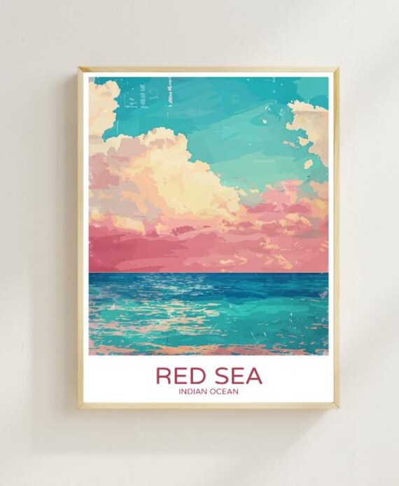 Red Sea Indian Ocean Travel Poster Tropical Beach Landscape Wall Art Coral Reef View Print Exotic Seaside Decor
