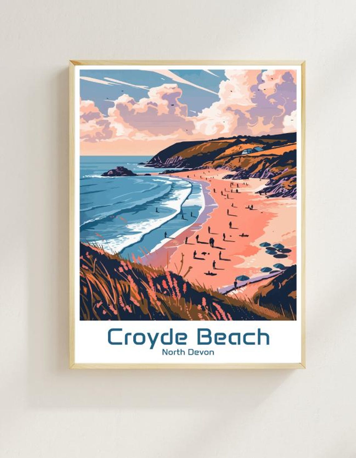 Croyde Beach North Devon Surfers Sunset English Coast Art Poster