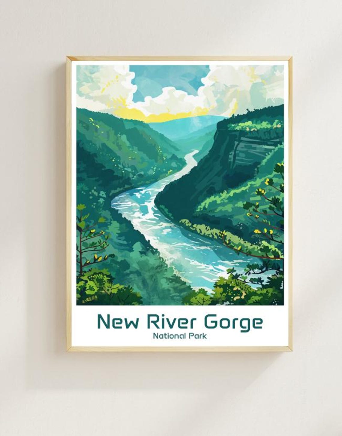 New River Gorge National Park Poster Winding River Valley Vintage Art