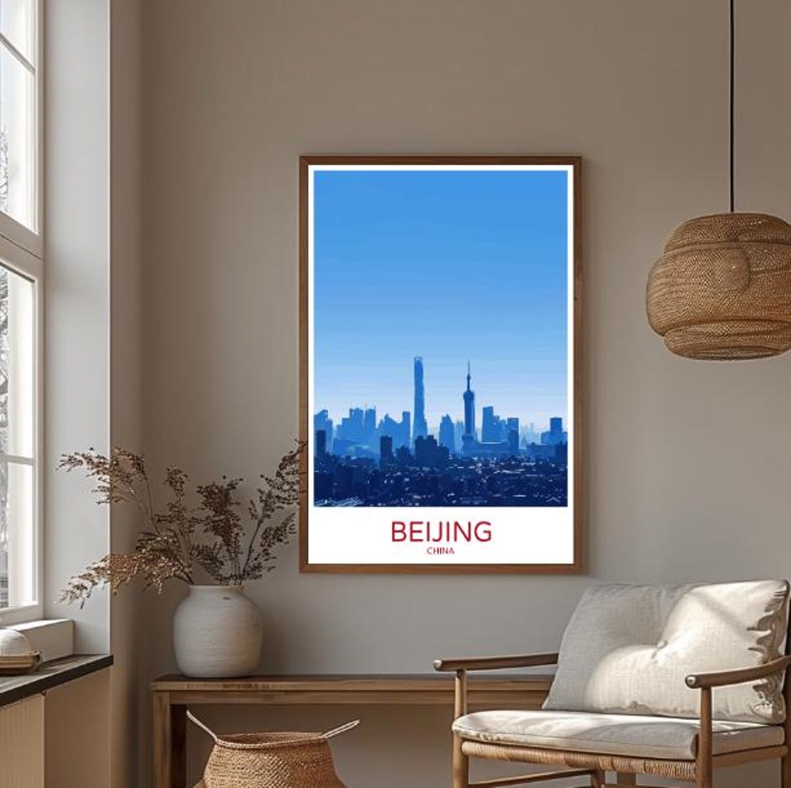 Beijing China Skyline Travel Poster With Blue Tinted Modern Towers - Image 3