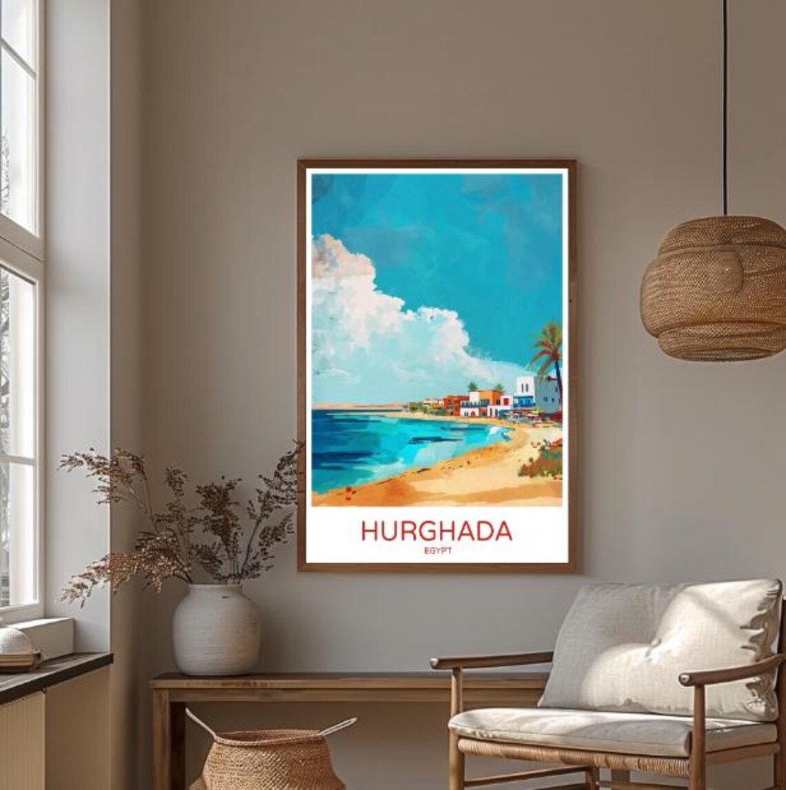 Hurghada Egypt Red Sea Beach Palm Resort Sunny Retro Travel Poster - Image 3