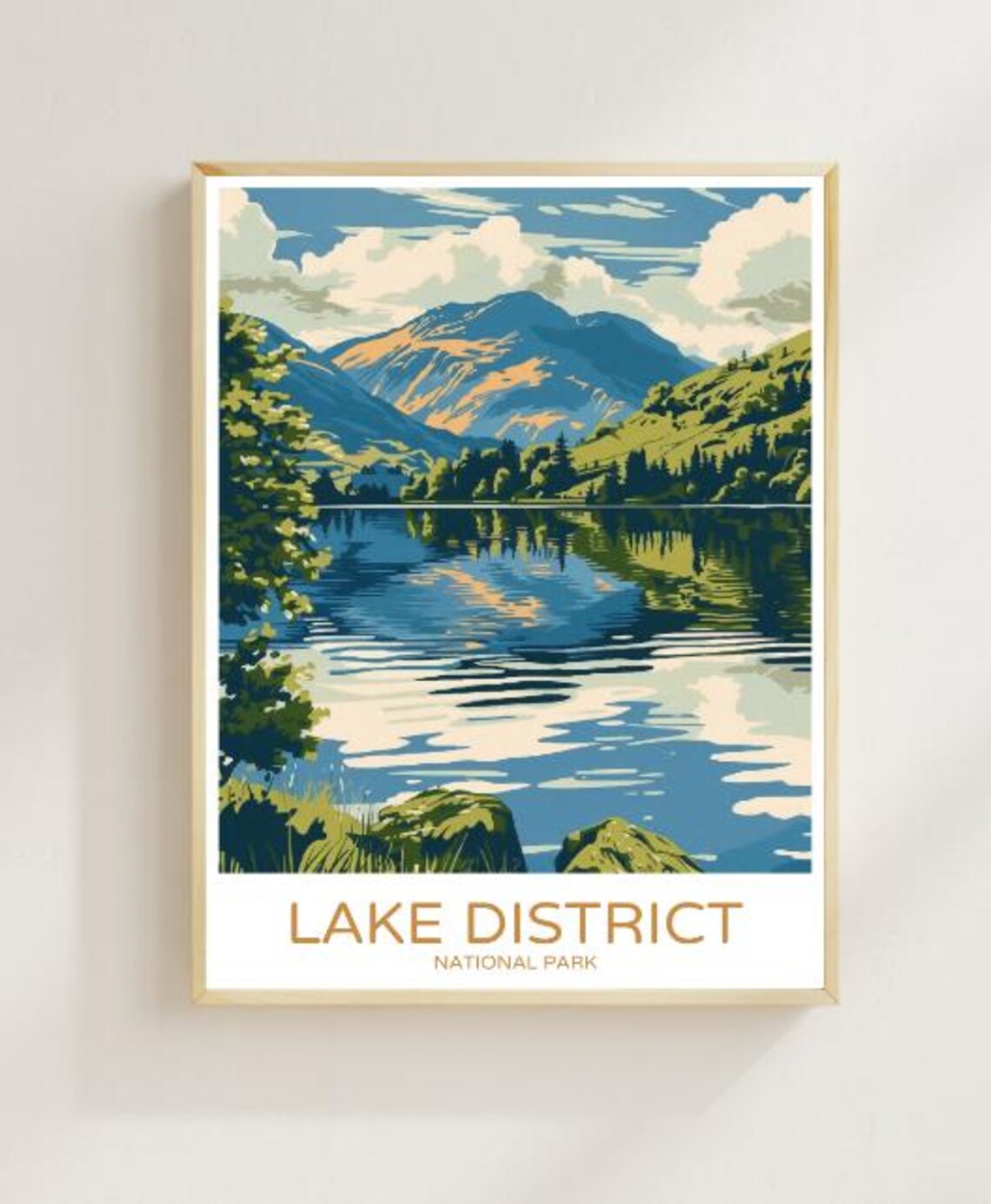Lake District National Park Mountain Lake Reflection Scenic Travel Poster
