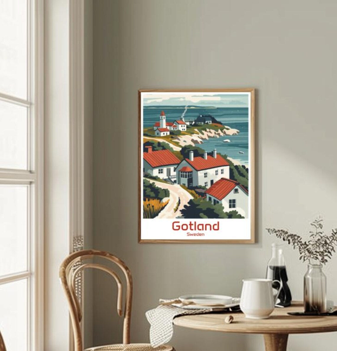 Gotland Sweden Coastal Cottages Rocky Shore Illustrated Poster - Image 2