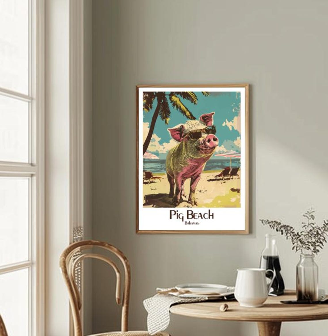 Pig Beach Bahamas Funny Sunglasses Pig Tropical Island Poster - Image 2