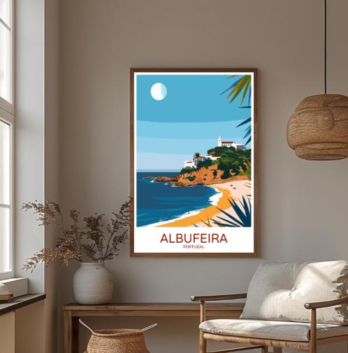 Albufeira Portugal Coastal Cliffs Church Beach Vintage Poster - Image 3