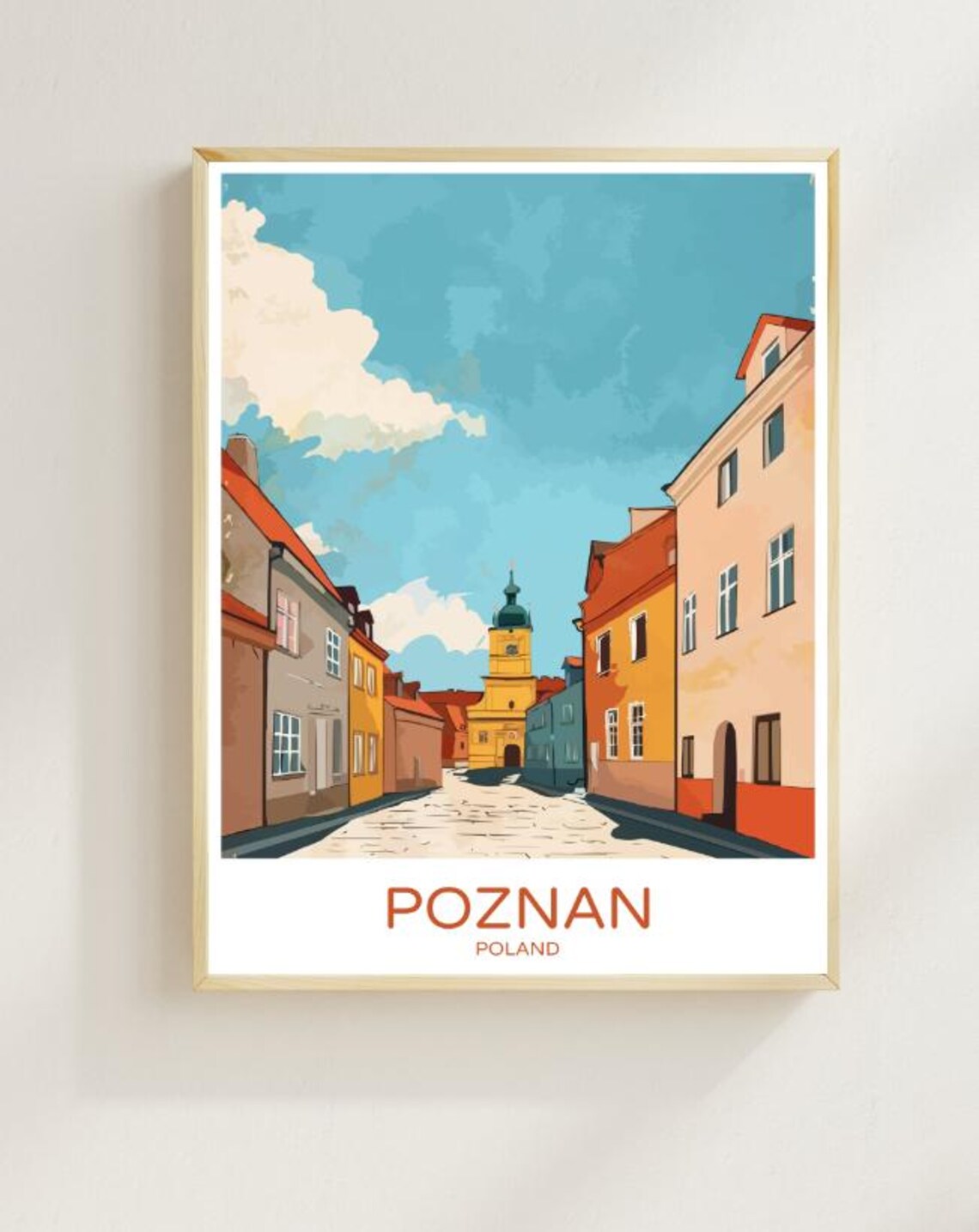 Poznan Poland Old Town Cobblestone Street Historic Travel Poster
