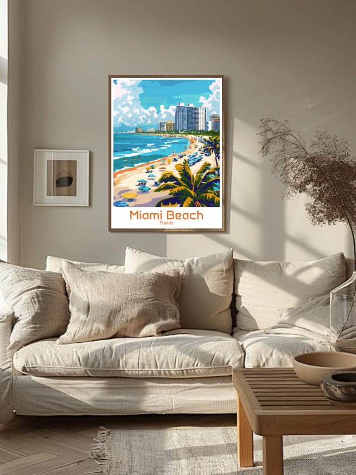 Miami Beach Sunlit Shoreline Palm Trees Florida Tropical Poster - Image 3