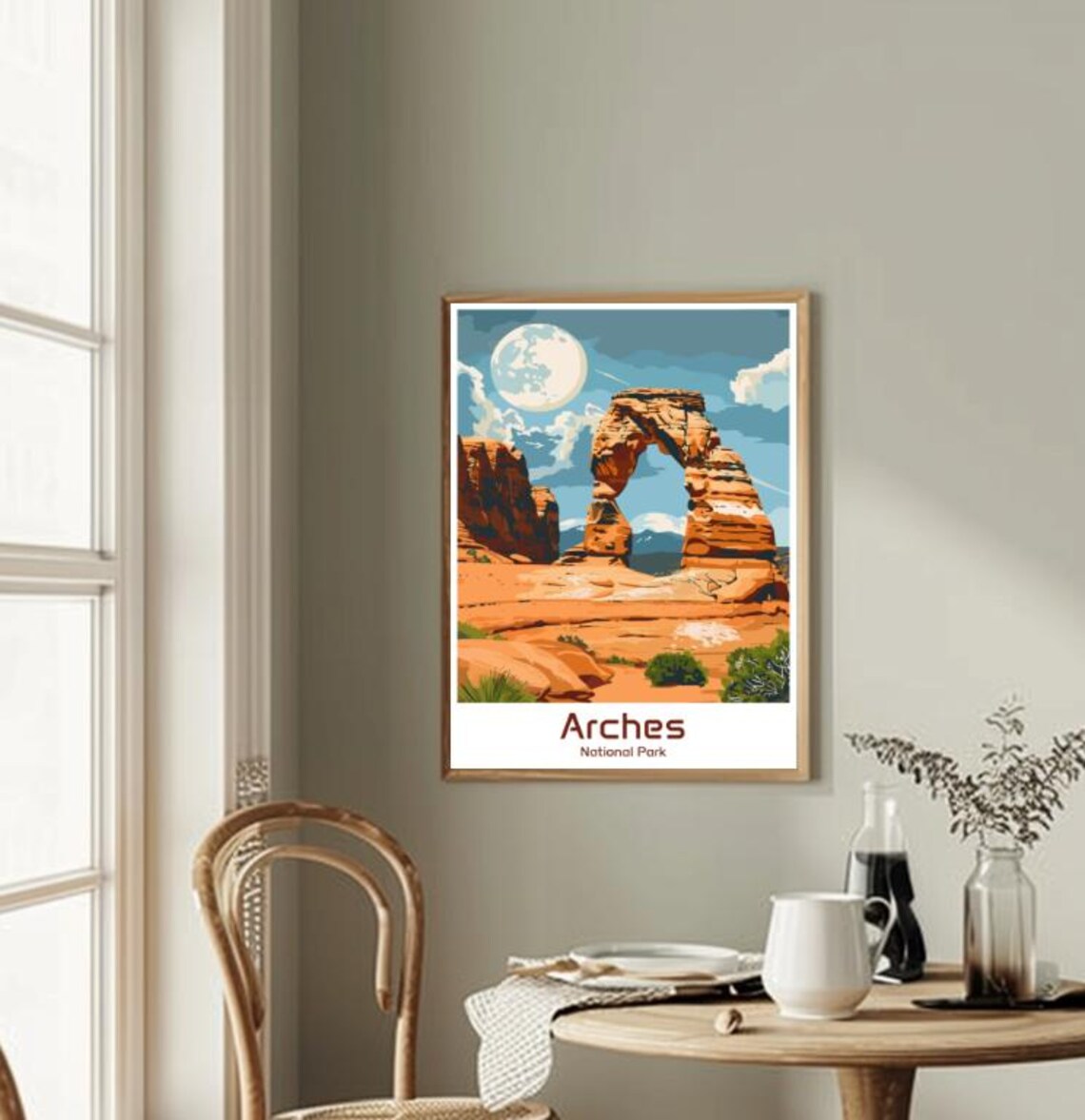 Arches National Park Delicate Arch Moonlit Red Rock Desert Travel Poster - Image 2