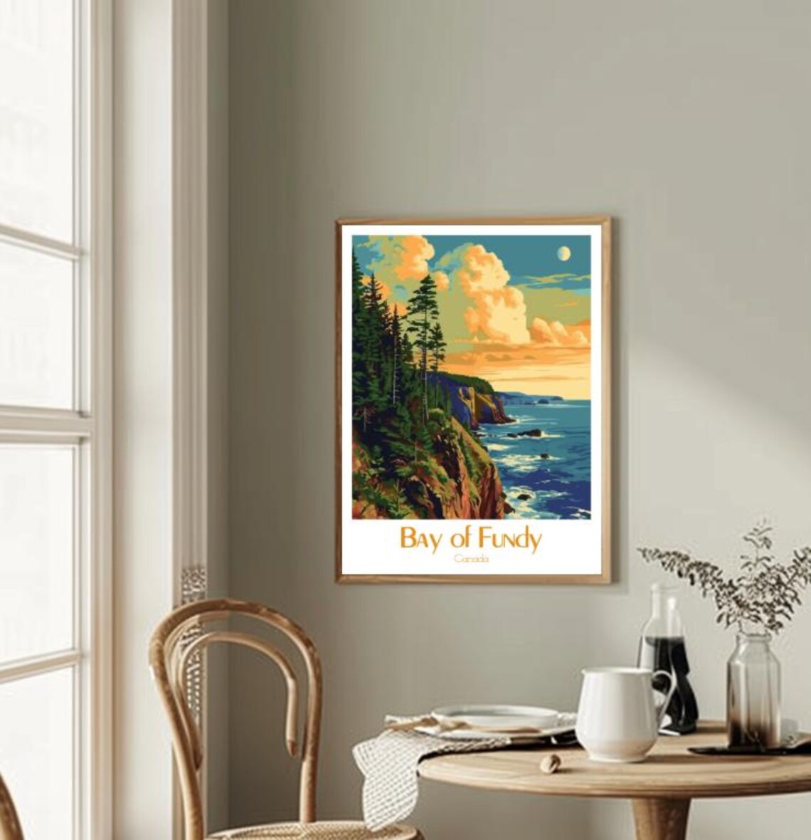 Bay of Fundy Canada Travel Poster Coastal Cliffs Pine Forest Seascape - Image 2