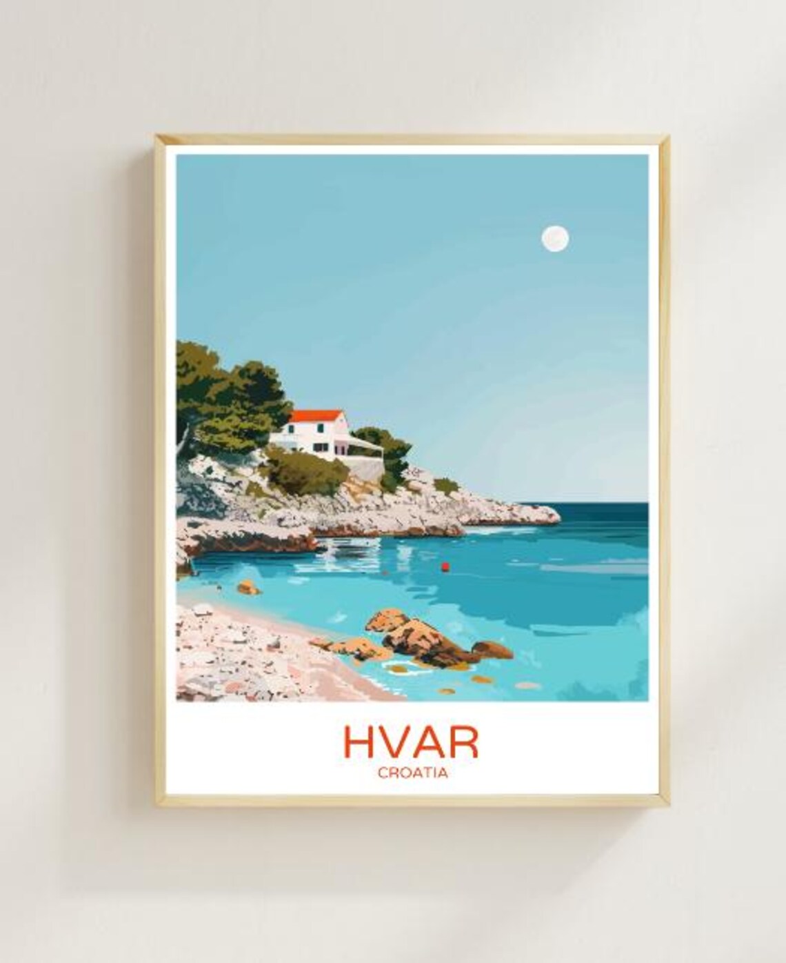 Hvar Croatia Rocky Cove and Cliffside Villa Seascape Travel Poster