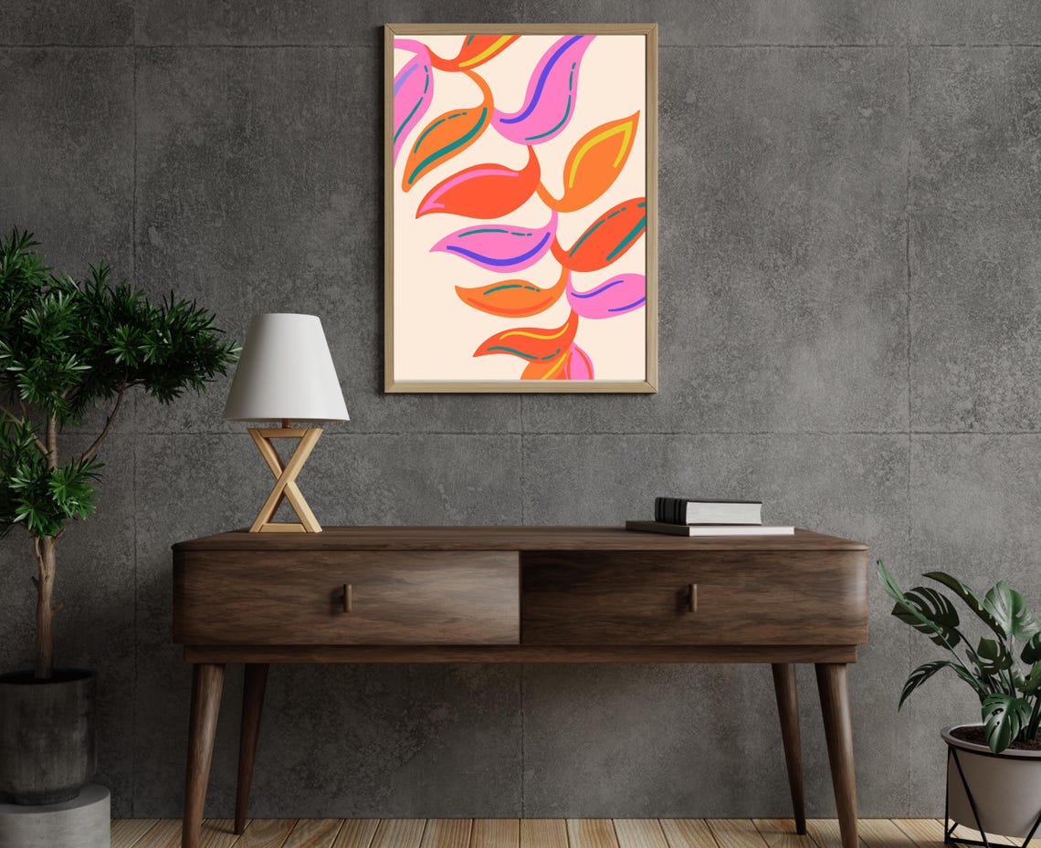 Vibrant Abstract Orange Pink Flowing Leaves Modern Poster Art - Image 4