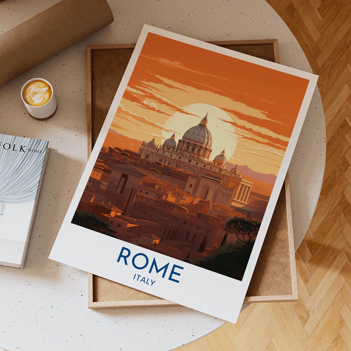 Rome St Peters Basilica Golden Sunset Orange Sky Italy Travel Poster