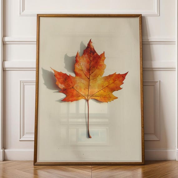 Autumn Maple Leaf Watercolor Warm Tones Minimalist Art Print