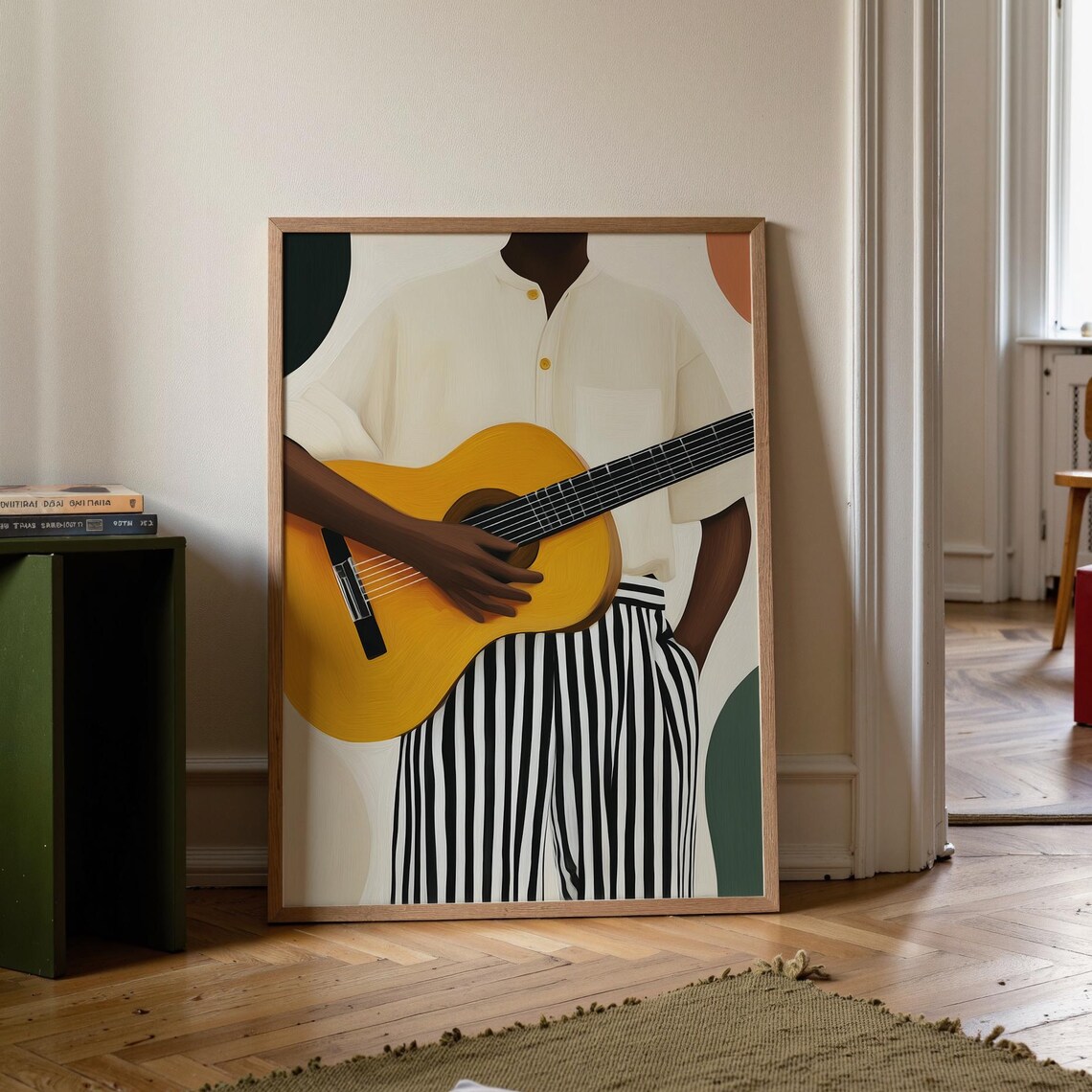 Afrocentric Guitar Wall Art, Modern Musician Decor