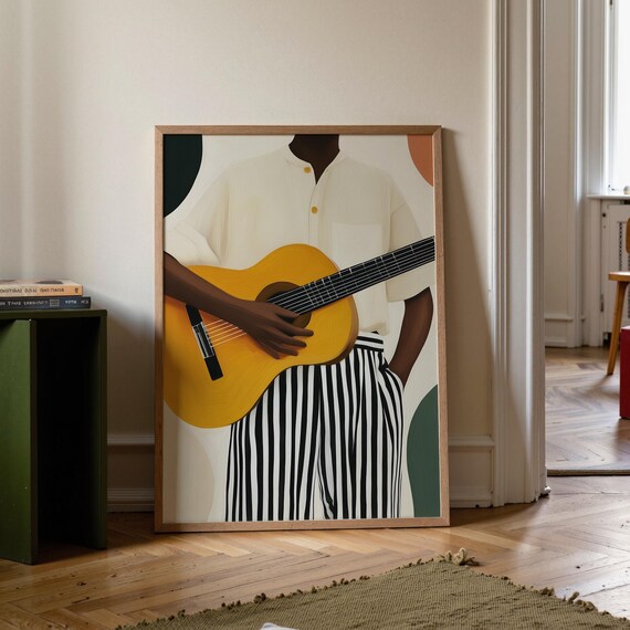 Afrocentric Guitar Wall Art, Modern Musician Decor