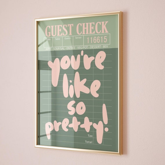 Guest Check Prints Trendy Wall Art Sage Green And Pink Poster Preppy Decor Retro Bar Cart