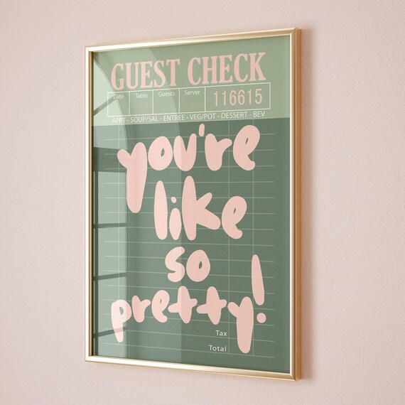Guest Check You're Like So Pretty Sage Pink Funky Retro Bar Cart Poster