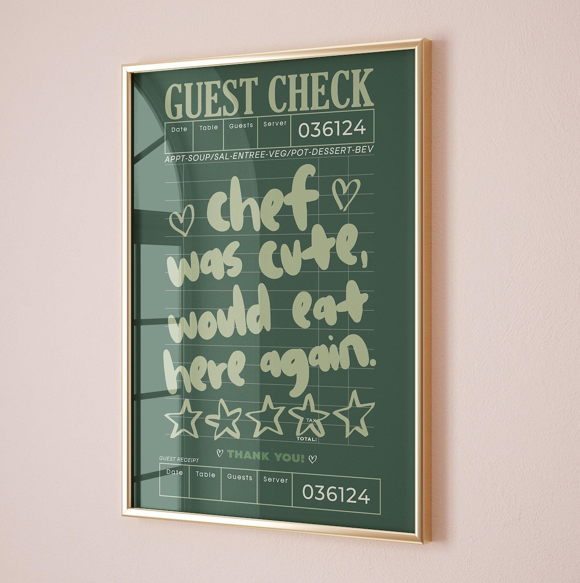 Guest Check Chef Was Cute Modern Sage Poster