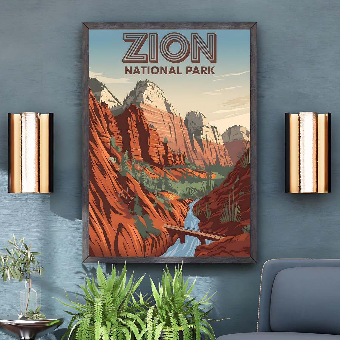 Zion National Park Red Rock Canyon Vintage Desert Travel Poster
