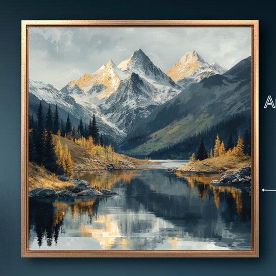Tranquil Mountains Framed Wall Art Mountain Lake Painting Print Nature Wall Decor Landscape Poster Serene Artwork Ready To Hang Gift