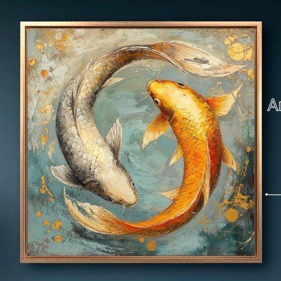 Koi Fish Framed Wall Art Yin Yang Koi Painting Print Living Room Decor Tranquil Zen Poster Japanese Fish Artwork Ready To Hang Gift