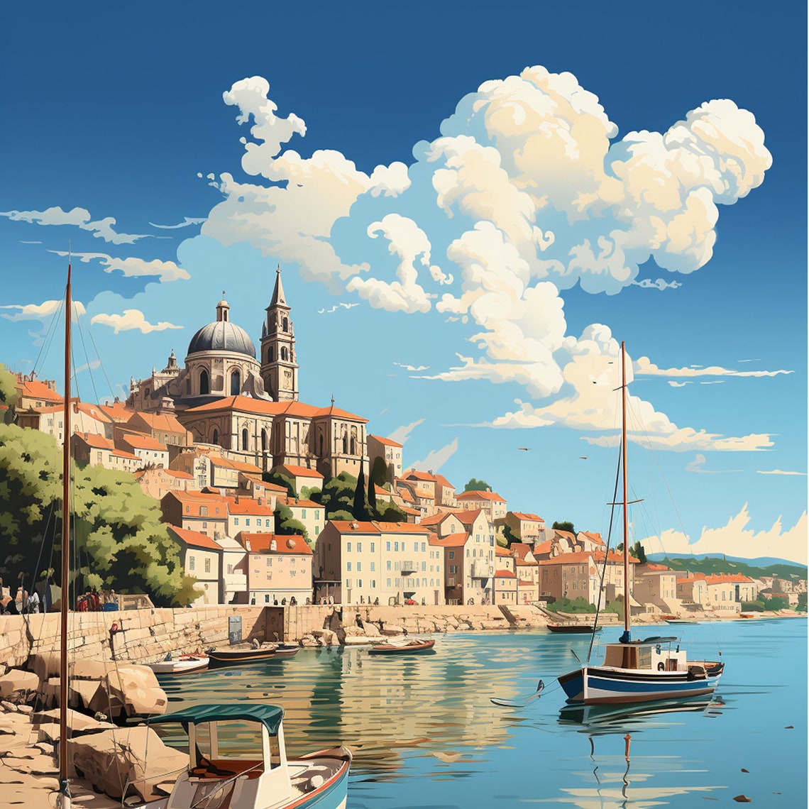 Sibenik Croatia Dalmatian Harbor Old Town Vintage Travel Poster - Image 4