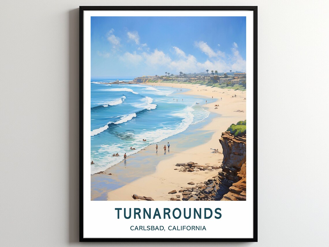 Turnarounds Carlsbad California Ocean Beach Waves Travel Poster