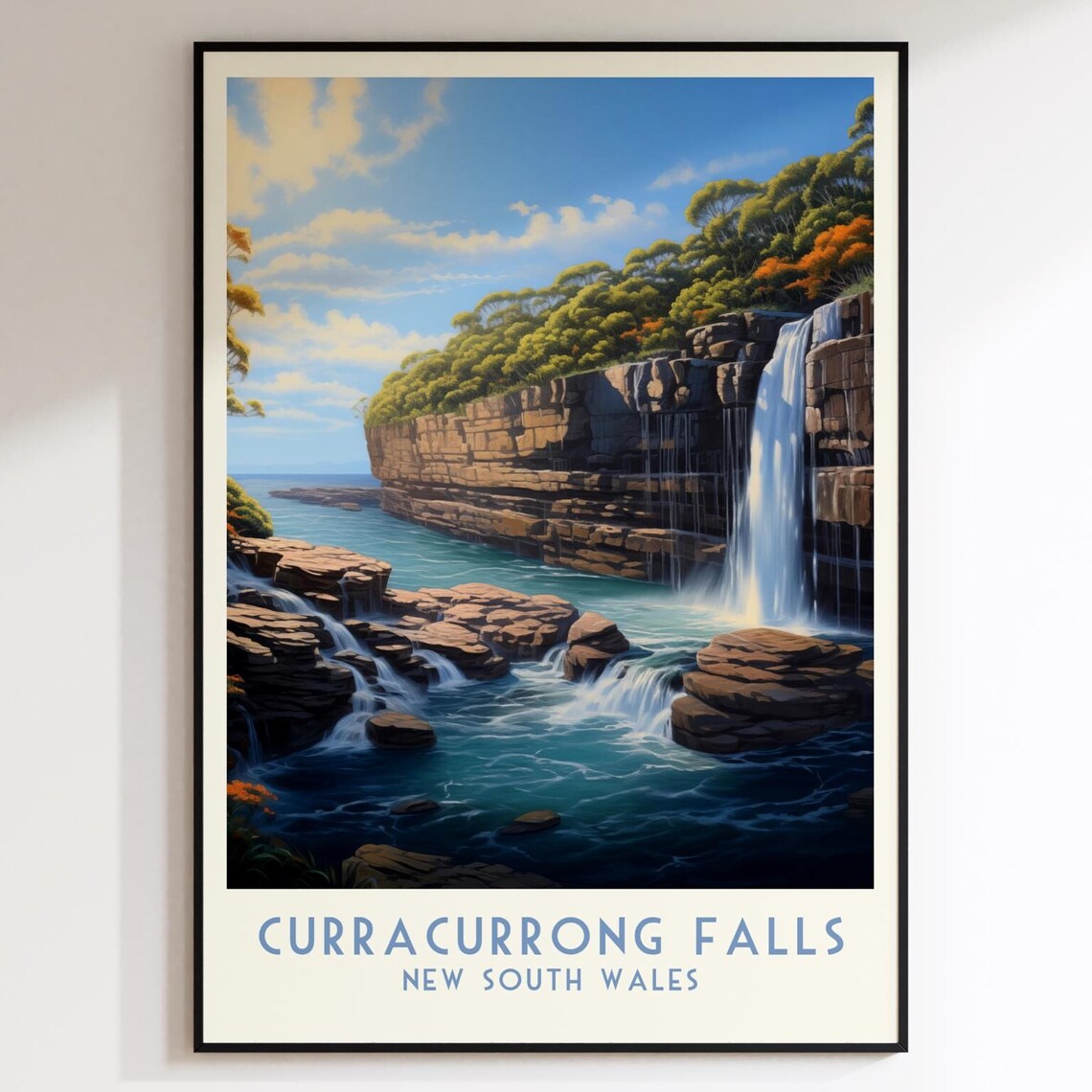 Curracurrong Falls Coastal Waterfall New South Wales Travel Poster